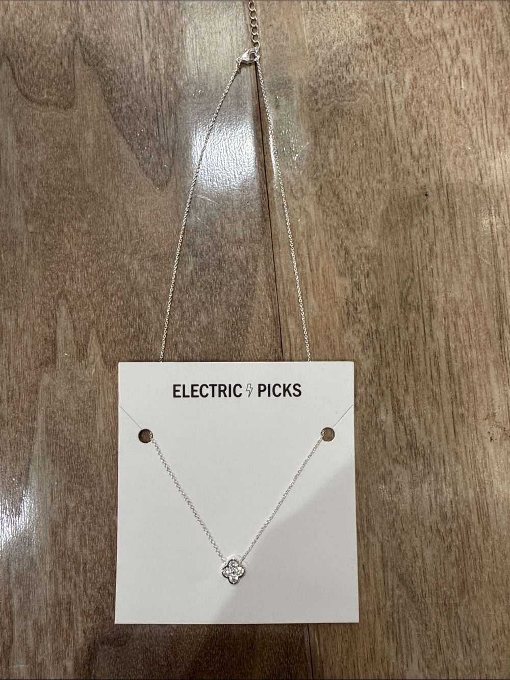 Electric Picks Silver Clover Necklace with Sparkling Accent